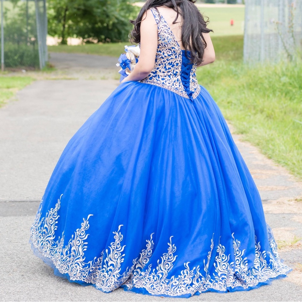 Royal Blue Embroidered Ball Gown Quinceañera Dress